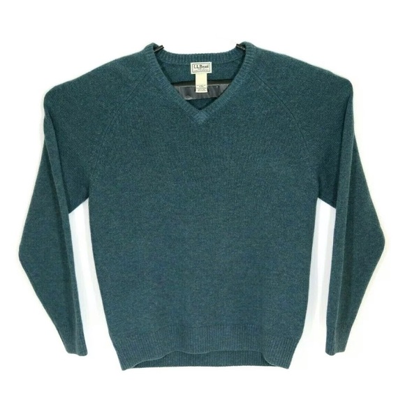 LL Bean Mens M Green Soft 100% Lambs Wool Sweater